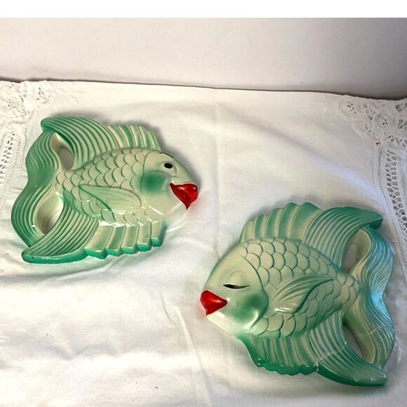 Nicole by Nicole Miller Other - MCM Kitch 2 1954 Miller Ceramic Fish Wall Hangings Aqua MCM Bathroom Decor